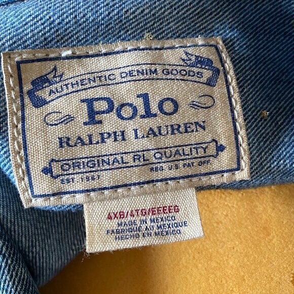 Polo Ralph Lauren Sportsman Distress Patch Trucker Jean Jacket Big 4X USA FLAG - Picture 6 of 15